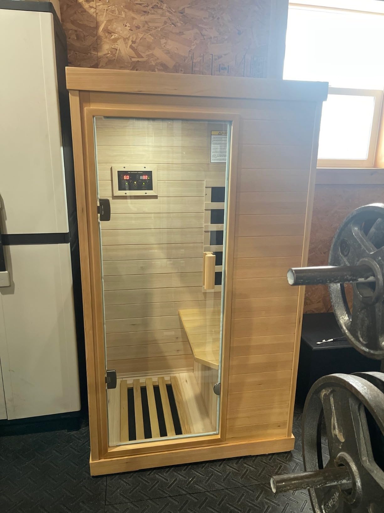 Hosauna T-50C Far Infrared Sauna Home Sauna Spa Room Canadian Hemlock Wood 800W Indoor Saunas 110V with Control Panel and Tempered Glass Door, Room: 35.2 * 27.6 * 61.6Inch