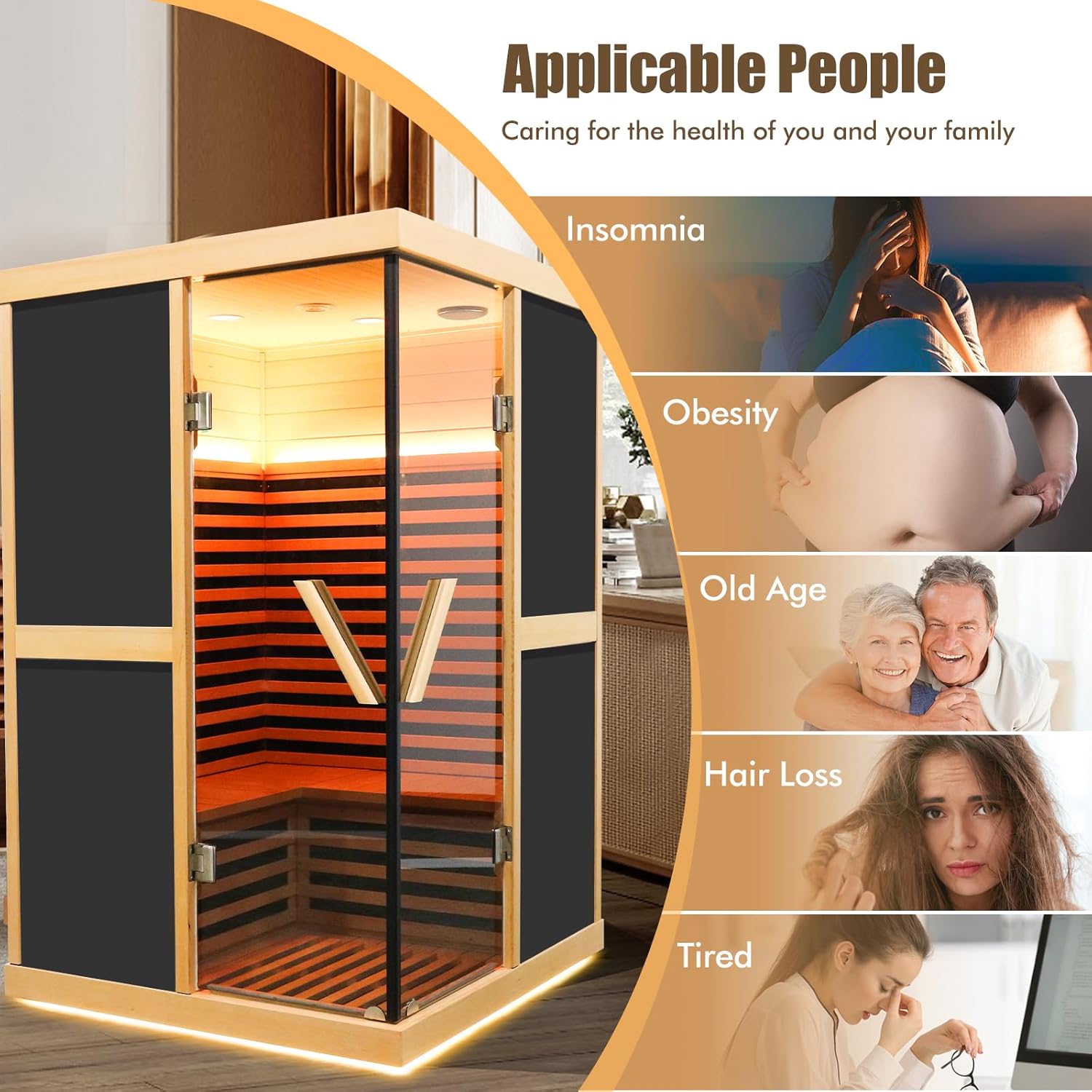 Hosauna T-52D2 2 Person Sauna Infrared Saunas APP Control 7 Color Light 1980W Wooden Home Spa Room Canadian Hemlock Wood Low-EMF Indoor Saunas 47.2 * 47.2 * 75.6inch