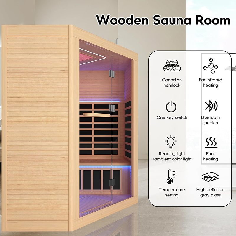 Hosauna HK4 4 Person Saunas Far Infrared Corner Sauna 2405W 240V Room Home Canadian Hemlock Indoor Low-EMF Dry Saunas with Beauty Largerow Lamp Oxygen Bar 59 * 59 * 74.8inch