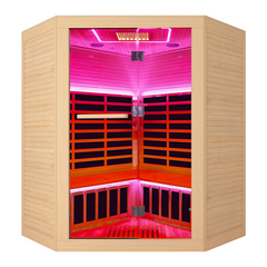 Hosauna HK4 4 Person Saunas Far Infrared Corner Sauna 2405W 240V Room Home Canadian Hemlock Indoor Low-EMF Dry Saunas with Beauty Largerow Lamp Oxygen Bar 59 * 59 * 74.8inch