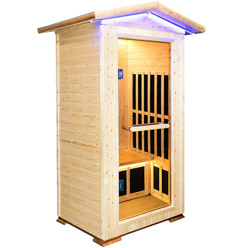 Hosauna T-59C2 Outdoor Sauna Wooden Far Infrared Saunas Spa 1300W Low-EMF Dry Sauna Room for One Person Finland Spruce Wood