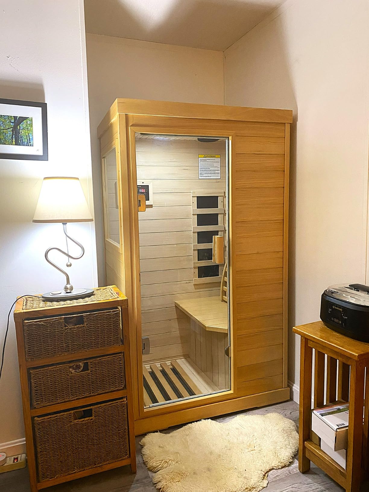 Hosauna T-50C Far Infrared Sauna Home Sauna Spa Room Canadian Hemlock Wood 800W Indoor Saunas 110V with Control Panel and Tempered Glass Door, Room: 35.2 * 27.6 * 61.6Inch