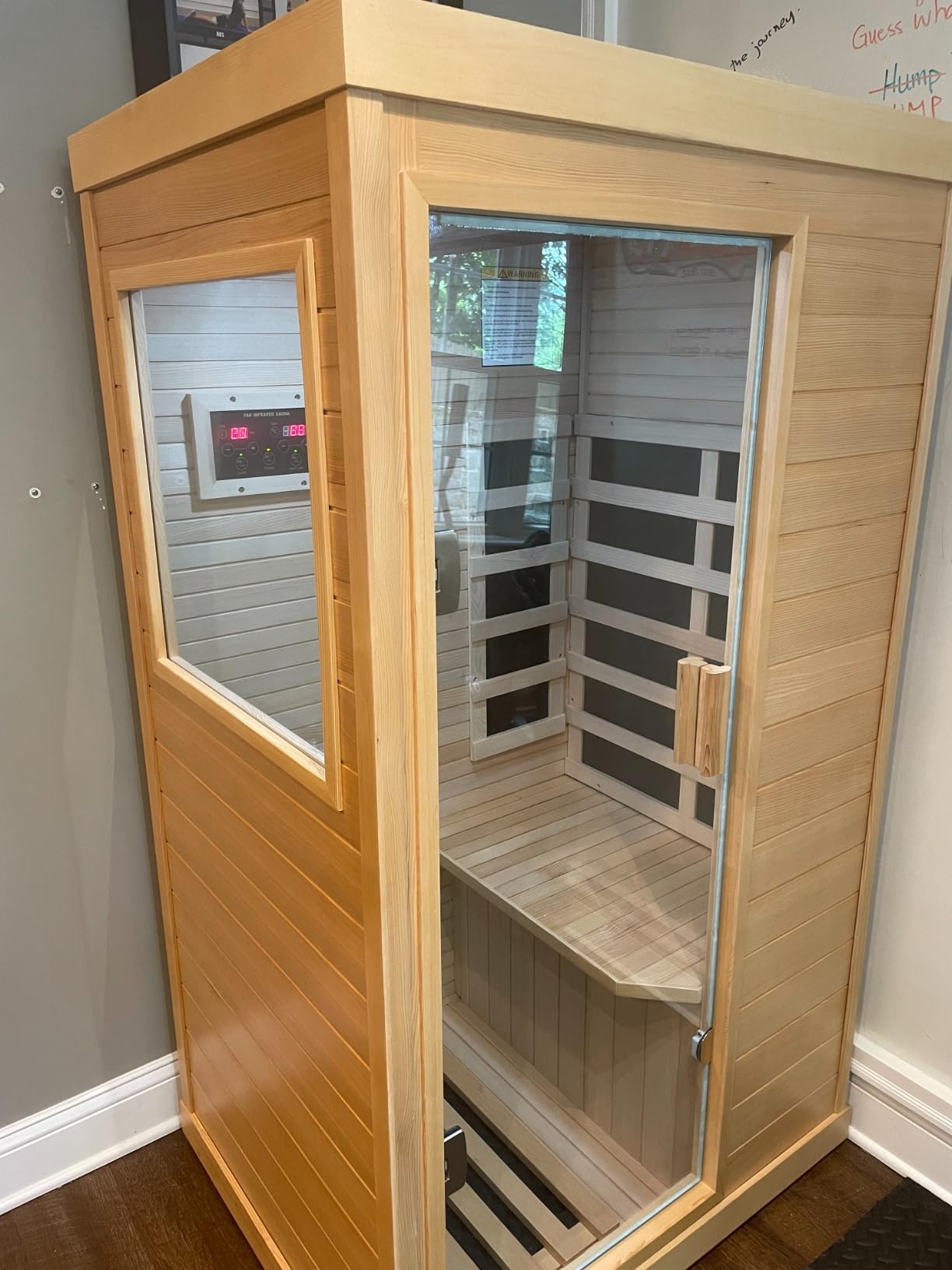 Hosauna T-50C Far Infrared Sauna Home Sauna Spa Room Canadian Hemlock Wood 800W Indoor Saunas 110V with Control Panel and Tempered Glass Door, Room: 35.2 * 27.6 * 61.6Inch