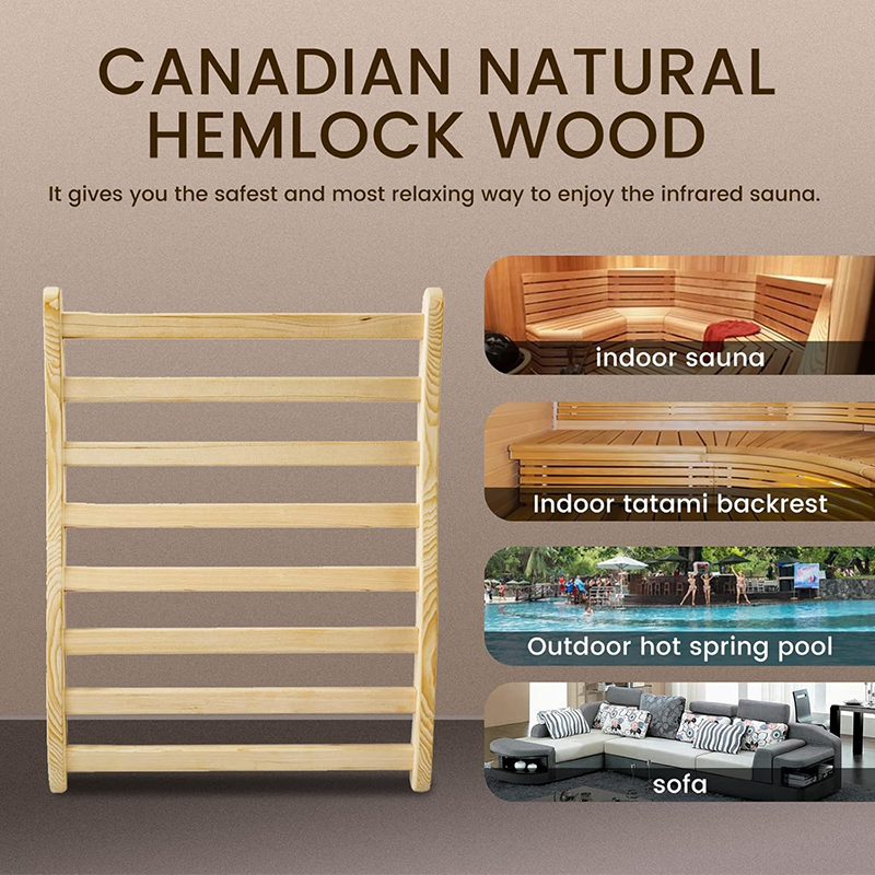 Hosauna Canadian Hemlock Sauna Backrest - Slip-Resistant, Non-Toxic, Comfortable S-Shape Design - Sauna Chair with Back, Sauna Accessories for Any Infrared Sauna