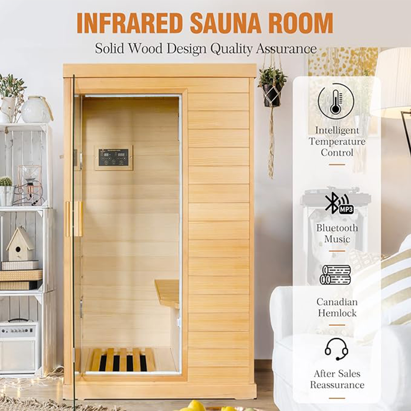 Hosauna T-50C Far Infrared Sauna Home Sauna Spa Room Canadian Hemlock Wood 800W Indoor Saunas 110V with Control Panel and Tempered Glass Door, Room: 35.2 * 27.6 * 61.6Inch