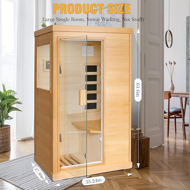 Hosauna T-50C Far Infrared Sauna Home Sauna Spa Room Canadian Hemlock Wood 800W Indoor Saunas 110V with Control Panel and Tempered Glass Door, Room: 35.2 * 27.6 * 61.6Inch