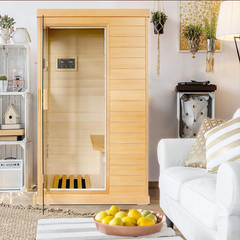 Hosauna T-50C Far Infrared Sauna Home Sauna Spa Room Canadian Hemlock Wood 800W Indoor Saunas 110V with Control Panel and Tempered Glass Door, Room: 35.2 * 27.6 * 61.6Inch