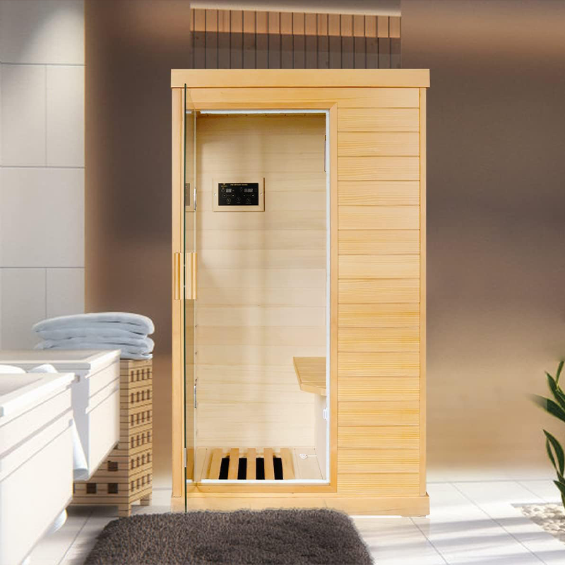 Hosauna T-50C Far Infrared Sauna Home Sauna Spa Room Canadian Hemlock Wood 800W Indoor Saunas 110V with Control Panel and Tempered Glass Door, Room: 35.2 * 27.6 * 61.6Inch