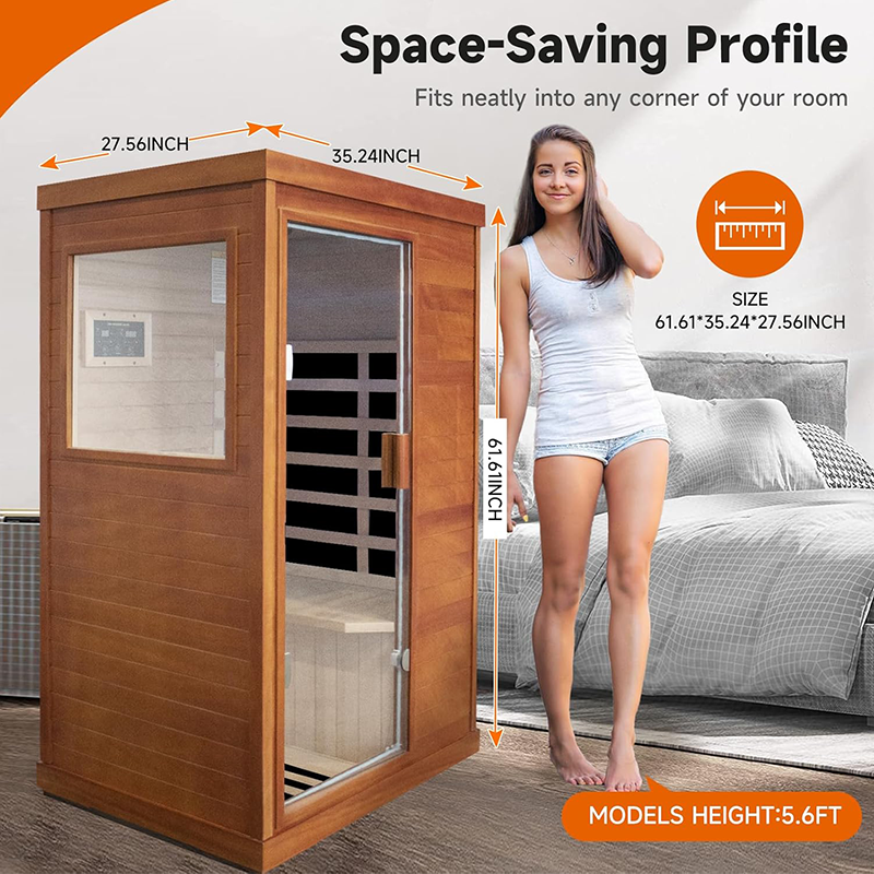 Hosauna T-50C3 Far Infrared Sauna Home Sauna Spa Room Low-EMF Wood 800W Indoor Saunas with Control Panel and Tempered Glass Door, Room:35.2 * 27.6 * 61.6Inch