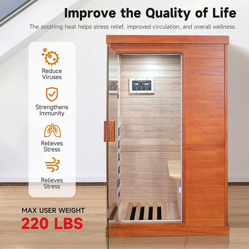 Hosauna T-50C3 Far Infrared Sauna Home Sauna Spa Room Low-EMF Wood 800W Indoor Saunas with Control Panel and Tempered Glass Door, Room:35.2 * 27.6 * 61.6Inch