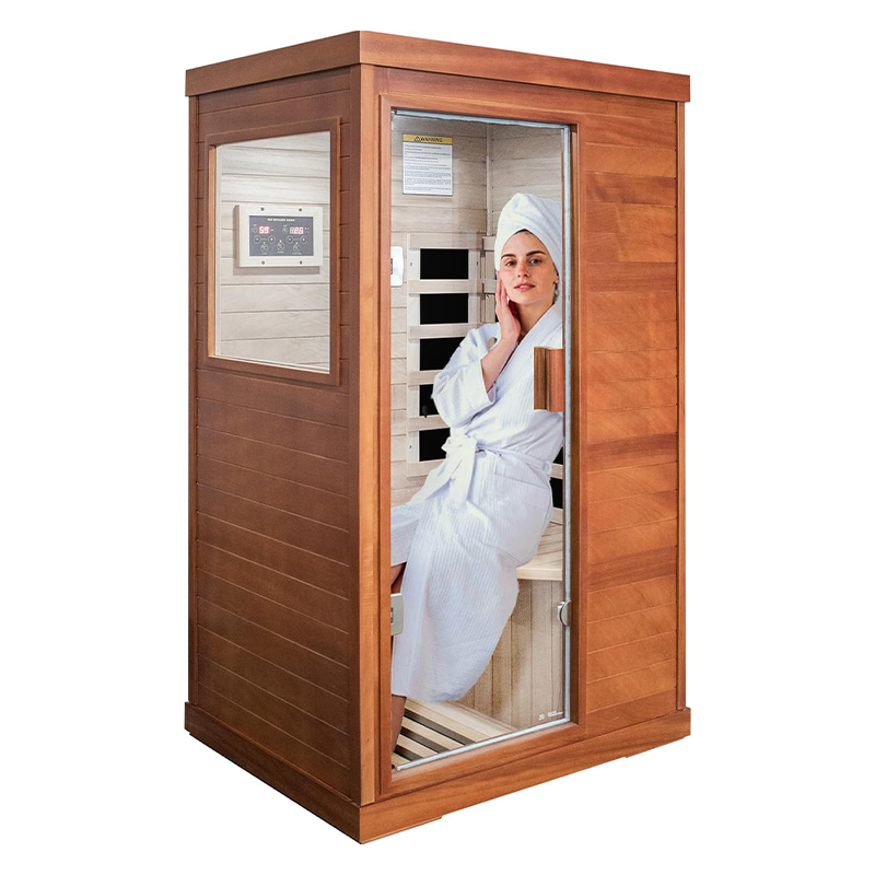 Hosauna T-50C3 Far Infrared Sauna Home Sauna Spa Room Low-EMF Wood 800W Indoor Saunas with Control Panel and Tempered Glass Door, Room:35.2 * 27.6 * 61.6Inch