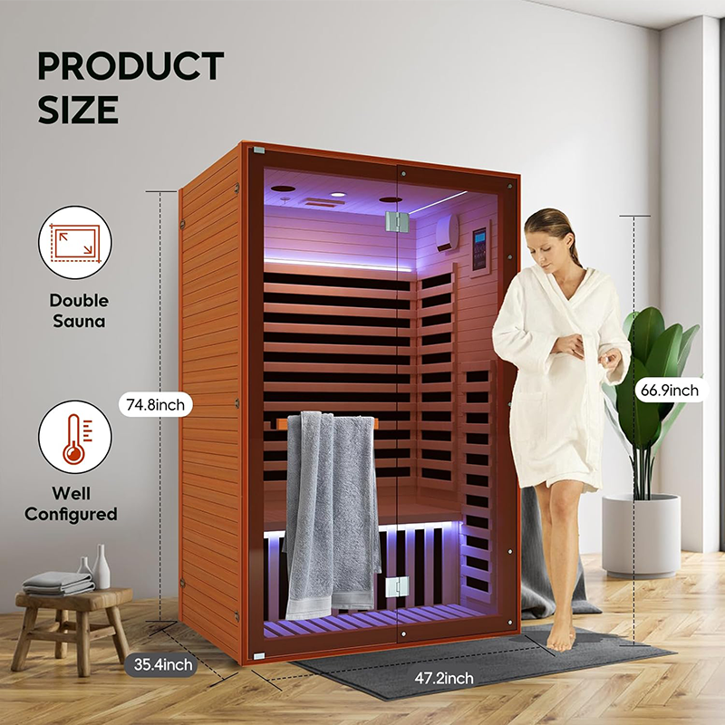 Hosauna HY5 Far Infrared Sauna Home Sauna Spa Room for 2 Person Low-EMF Canadian Hemlock Wood 1950W Indoor Saunas with Oxygen Bar 47.2 * 35.4 * 74.8Inch，In production, shipping on April 10