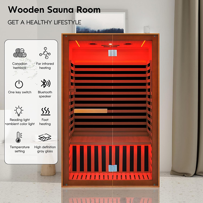 Hosauna HY5 Far Infrared Sauna Home Sauna Spa Room for 2 Person Low-EMF Canadian Hemlock Wood 1950W Indoor Saunas with Oxygen Bar 47.2 * 35.4 * 74.8Inch，In production, shipping on April 10