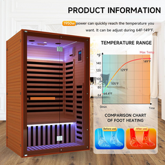 Hosauna HY5 Far Infrared Sauna Home Sauna Spa Room for 2 Person Low-EMF Canadian Hemlock Wood 1950W Indoor Saunas with Oxygen Bar 47.2 * 35.4 * 74.8Inch，In production, shipping on April 10