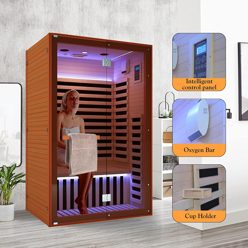 Hosauna HY5 Far Infrared Sauna Home Sauna Spa Room for 2 Person Low-EMF Canadian Hemlock Wood 1950W Indoor Saunas with Oxygen Bar 47.2 * 35.4 * 74.8Inch，In production, shipping on April 10