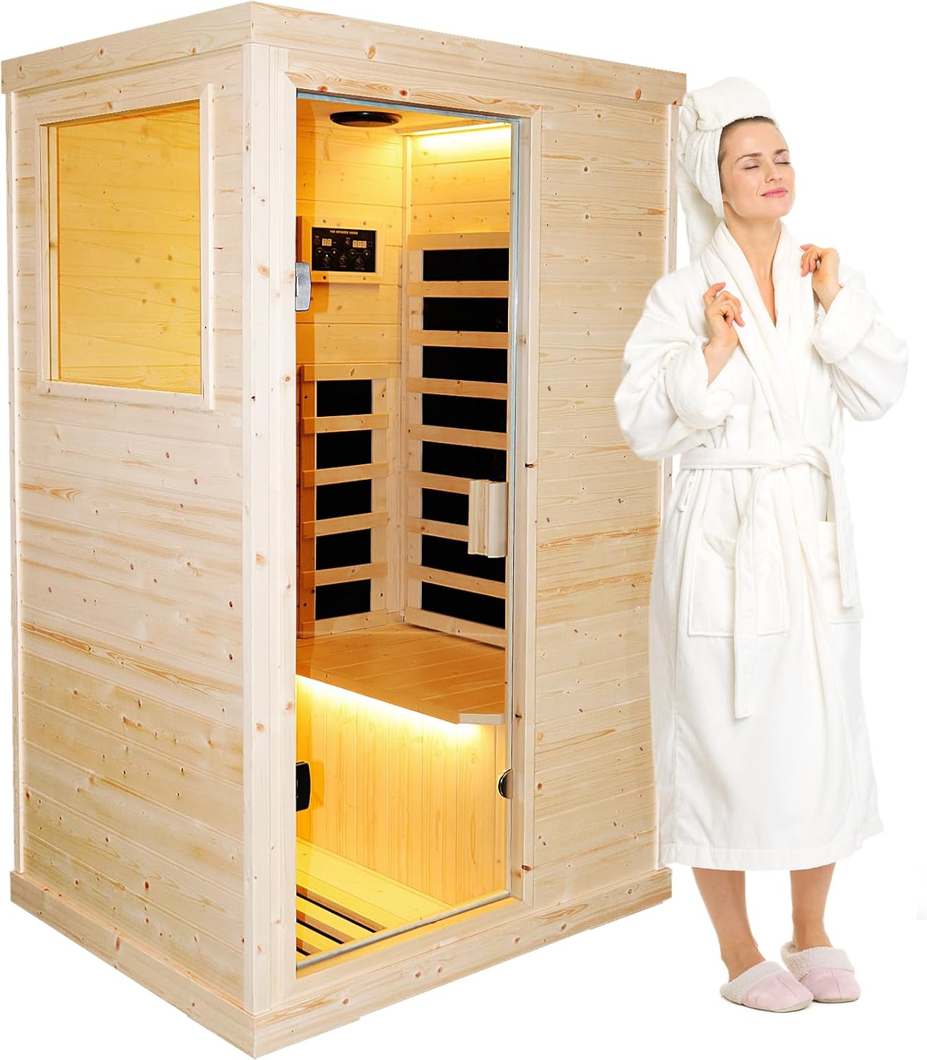 Hosauna T-50C2 Far Infrared Wooden Sauna Room Home Sauna Spa Dry Saunas Single Person Spa Finland Spruce Wood fit for 7ft Person