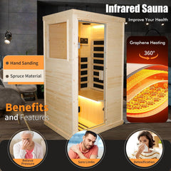 Hosauna T-50C2 Far Infrared Wooden Sauna Room Home Sauna Spa Dry Saunas Single Person Spa Finland Spruce Wood fit for 7ft Person