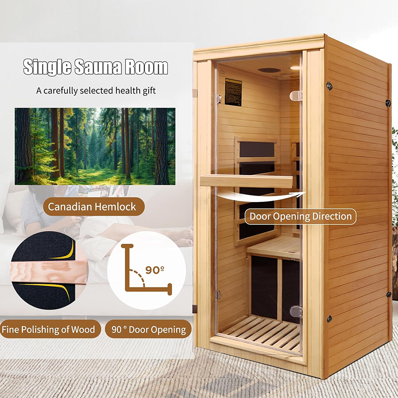 Hosauna HY1 Infrared Sauna Room Indoor Saunas Home Canadian Hemlock 980W Low-EMF Dry Saunas Single Person Spa with Oxygen Bar 33 * 28 * 62 inch