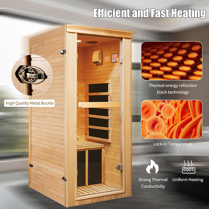 Hosauna HY1 Infrared Sauna Room Indoor Saunas Home Canadian Hemlock 980W Low-EMF Dry Saunas Single Person Spa with Oxygen Bar 33 * 28 * 62 inch