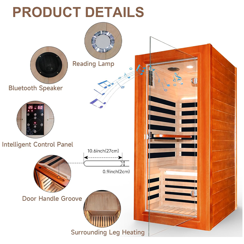 Hosauna HM1 Infrared Sauna for Home Indoor Sauna Wooden Dry Sauna Room Low EMF 1080W for 1 Person with Control Panel, Bluetooth Speaker, Reading Lamp