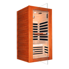 Hosauna HM1 Infrared Sauna for Home Indoor Sauna Wooden Dry Sauna Room Low EMF 1080W for 1 Person with Control Panel, Bluetooth Speaker, Reading Lamp