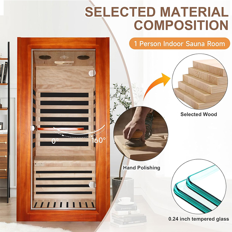 Hosauna HM1 Infrared Sauna for Home Indoor Sauna Wooden Dry Sauna Room Low EMF 1080W for 1 Person with Control Panel, Bluetooth Speaker, Reading Lamp