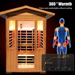 Hosauna T-59C3 Outdoor Sauna 2 Person Sauna Infrared Saunas Dry Sauna Room Red Cedar and Canadian Hemlock Wood Wooden Sauna Spa 1800W APP Control 7 Color Light 48.8 * 37 * 87.4inch