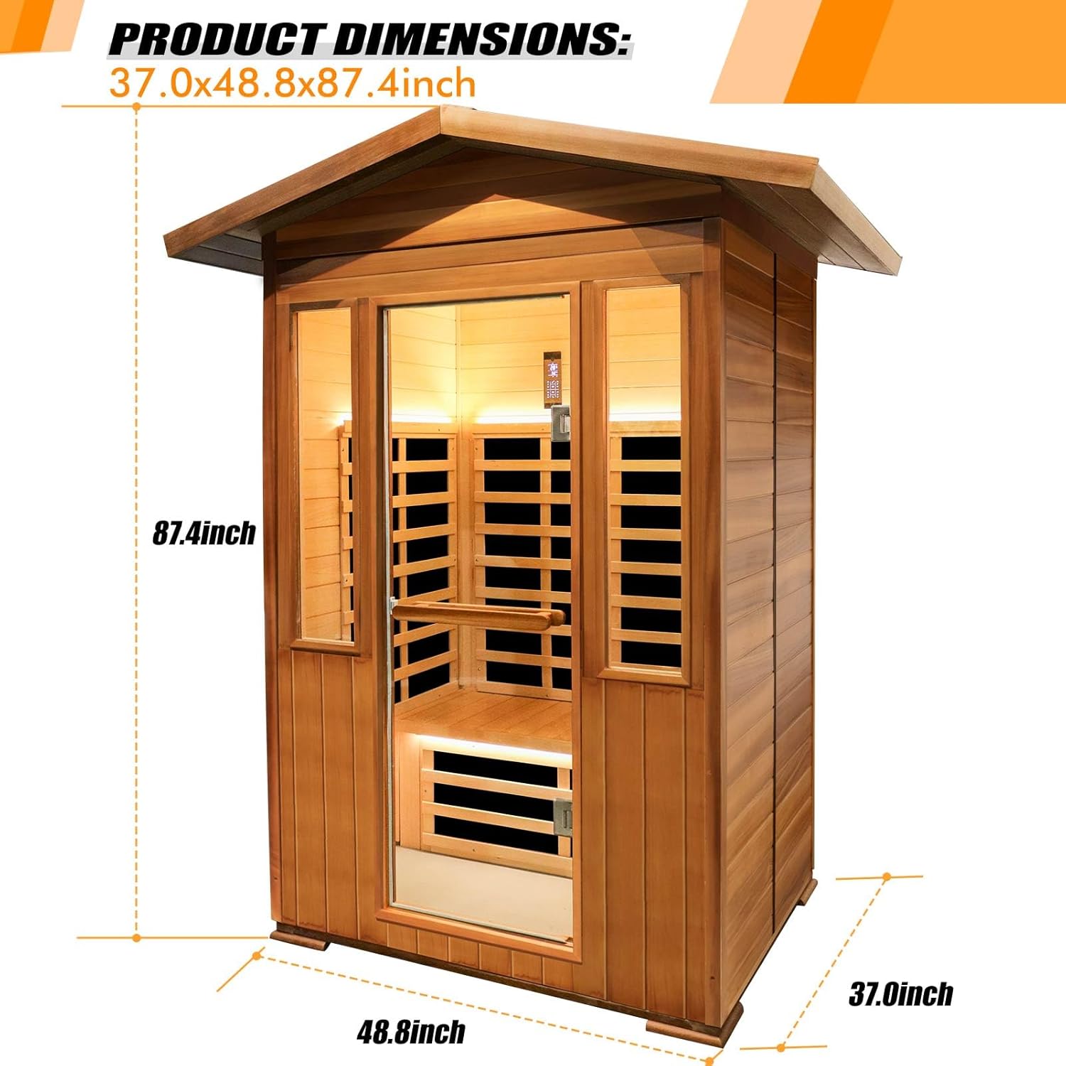 Hosauna T-59C3 Outdoor Sauna 2 Person Sauna Infrared Saunas Dry Sauna Room Red Cedar and Canadian Hemlock Wood Wooden Sauna Spa 1800W APP Control 7 Color Light 48.8 * 37 * 87.4inch