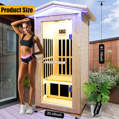 Hosauna T-59C2 Outdoor Sauna Wooden Far Infrared Saunas Spa 1300W Low-EMF Dry Sauna Room for One Person Finland Spruce Wood