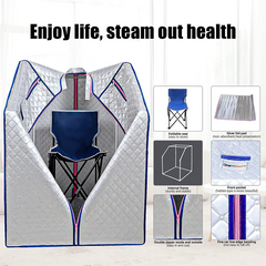 Hosauna Portable Steam Sauna for Home Personal Saunas Tent with Remote Control Folding Chair and 2L Steam Pot for for Detox Reduce Stress Fatigue Indoor Home（Silver）