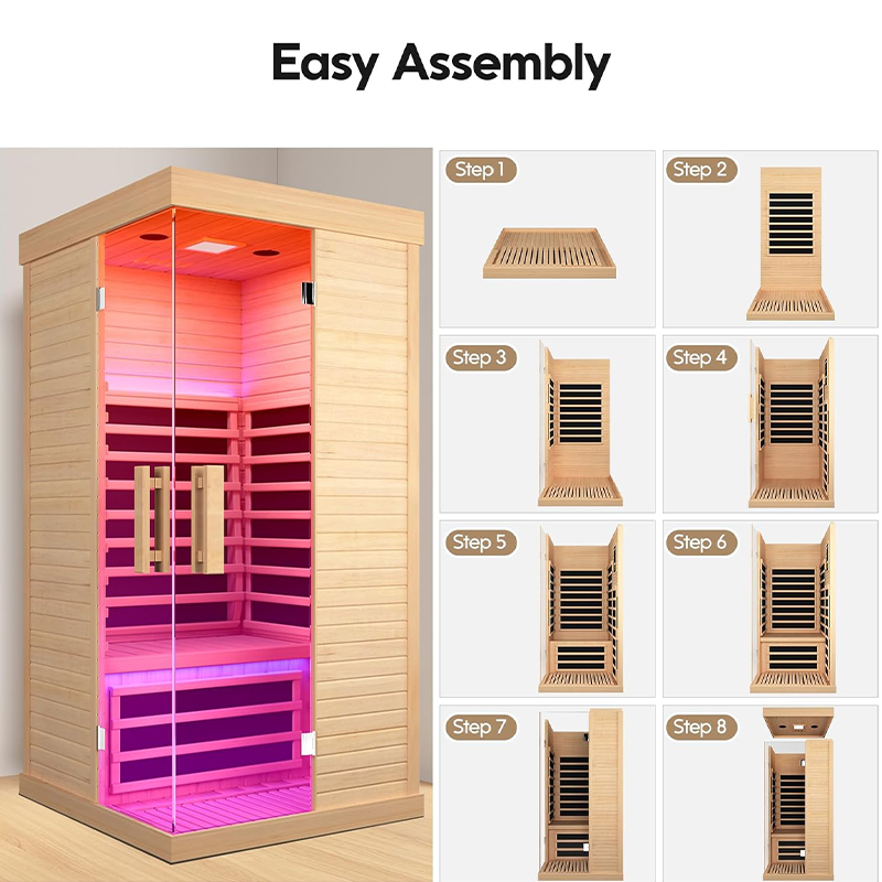 Hosauna HK1 Sauna Room Indoor Far Infrared Saunas Home Canadian Hemlock 1420W Low-EMF Dry Saunas Single Person Spa with Oxygen Bar 7 Color Therapy 33.5 * 33.5 * 70.8 inch