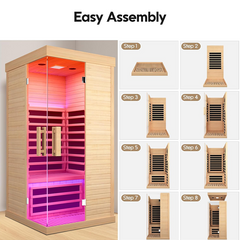 Hosauna HK1 Sauna Room Indoor Far Infrared Saunas Home Canadian Hemlock 1420W Low-EMF Dry Saunas Single Person Spa with Oxygen Bar 7 Color Therapy 33.5 * 33.5 * 70.8 inch