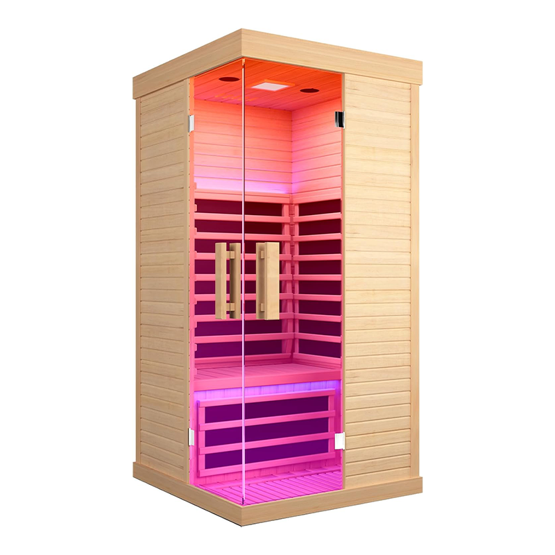 Hosauna HK1 Sauna Room Indoor Far Infrared Saunas Home Canadian Hemlock 1420W Low-EMF Dry Saunas Single Person Spa with Oxygen Bar 7 Color Therapy 33.5 * 33.5 * 70.8 inch