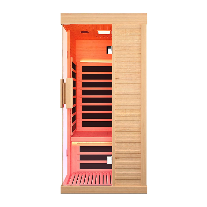 Hosauna HK1 Sauna Room Indoor Far Infrared Saunas Home Canadian Hemlock 1420W Low-EMF Dry Saunas Single Person Spa with Oxygen Bar 7 Color Therapy 33.5 * 33.5 * 70.8 inch